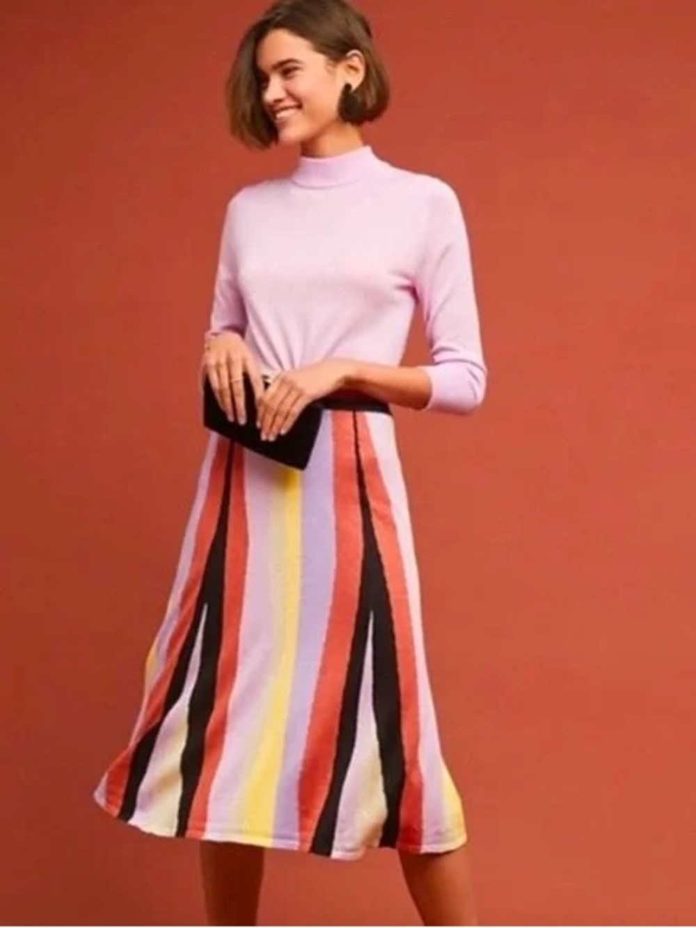 Anthropologie LAIA Pastel Pink & Multi-Stripe Knit Midi Skirt